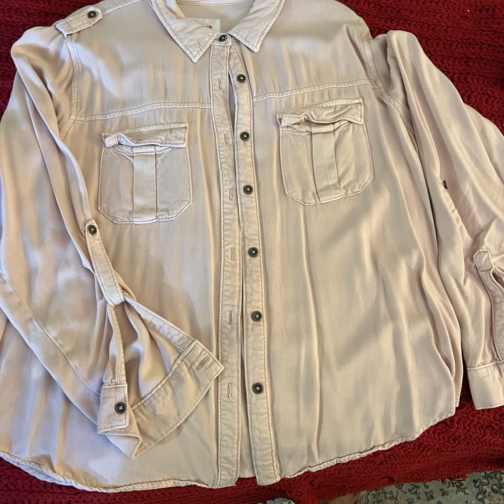 Peach colored button up top